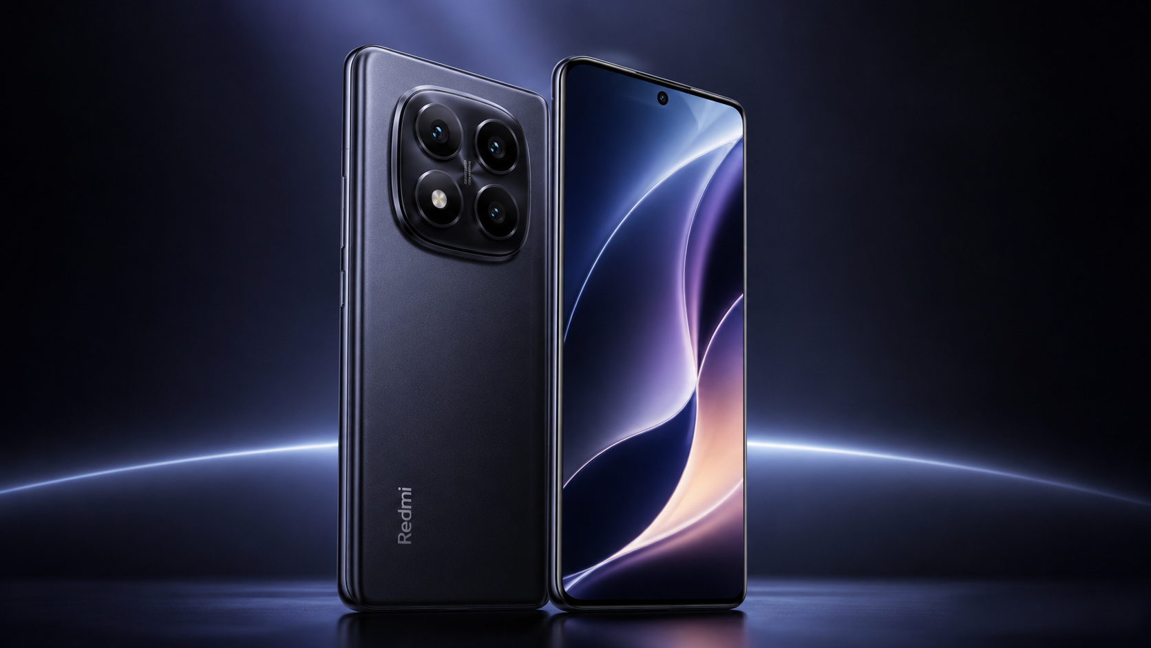 Redmi Note 14 Pro на темном фоне с акцентом на дизайн и экран