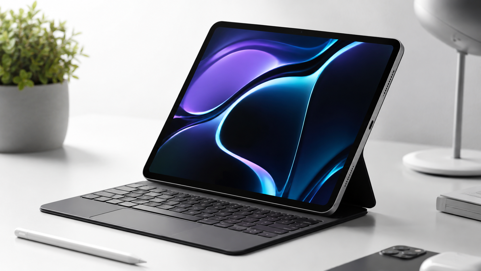 iPad Pro на столе с аксессуарами