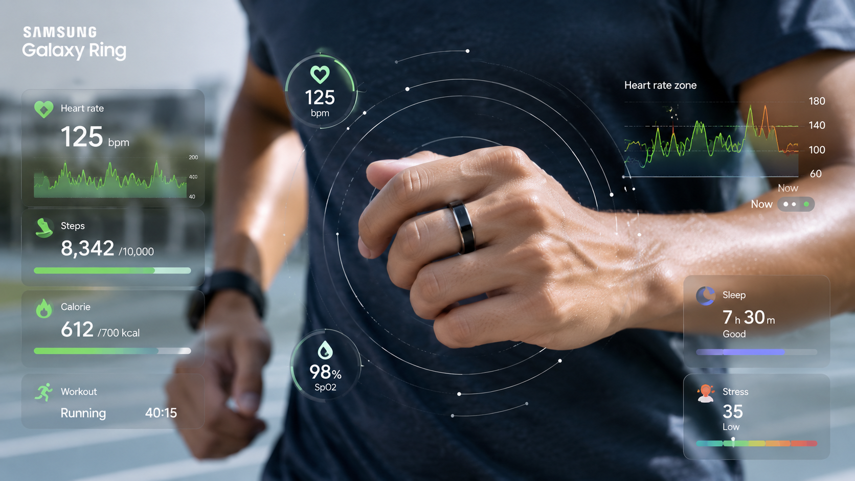 Galaxy Ring измеряет пульс и активность во время тренировки