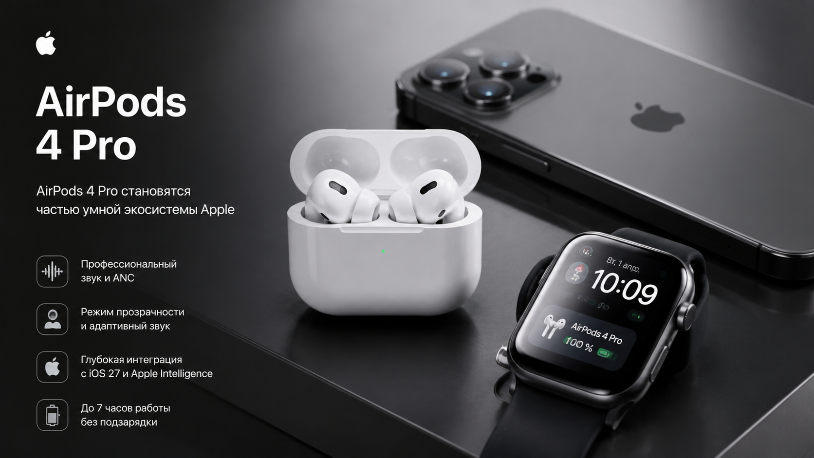 Apple AirPods 4 Pro с устройствами Apple в единой экосистеме