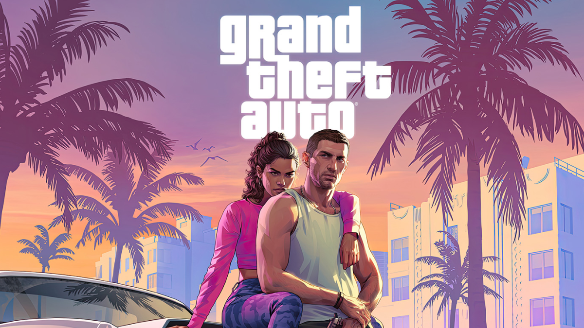 Постер GTA 6 с героями на фоне неонового города