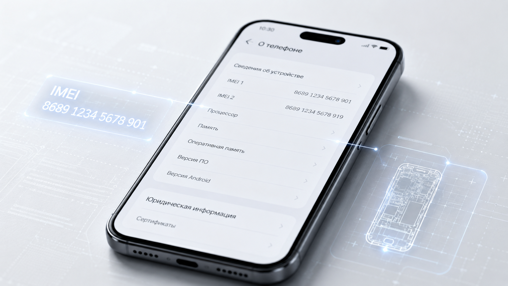 Экран смартфона с отображением идентификатора IMEI