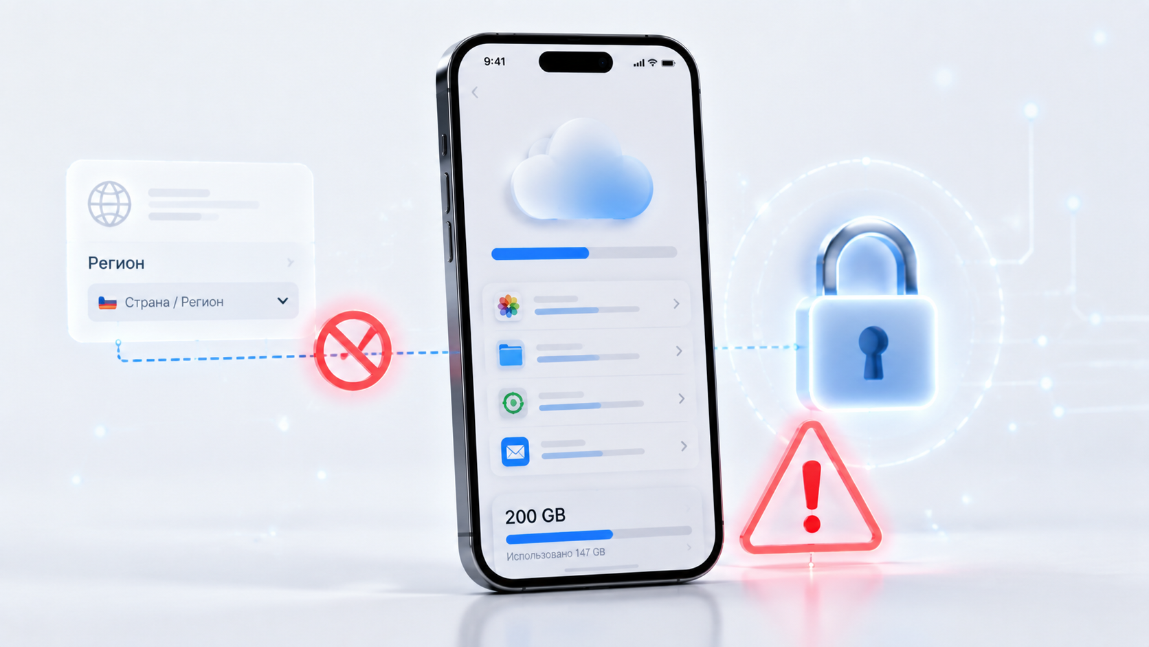 Облачное хранилище iCloud и ограничение смены региона