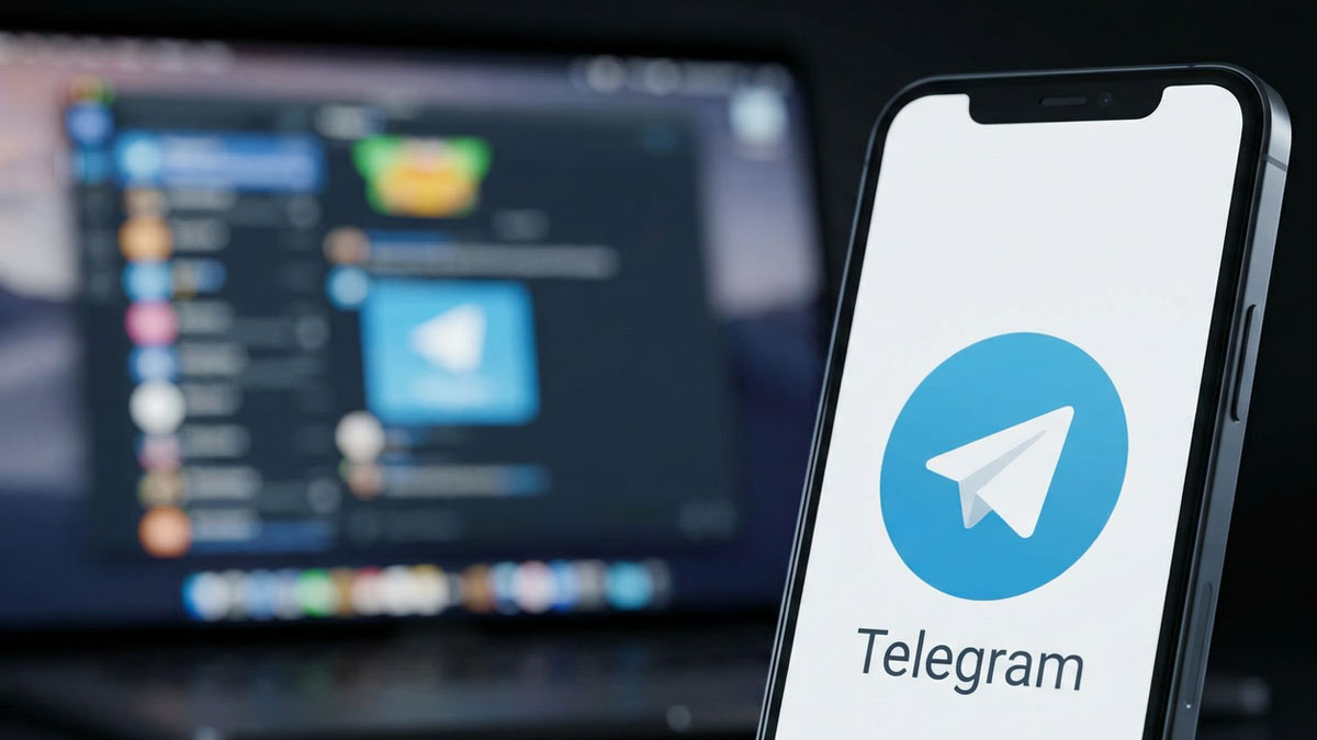 Логотип Telegram на экране смартфона